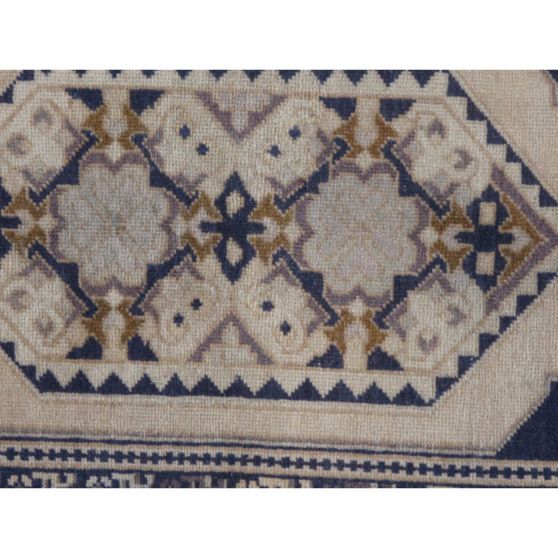 Tapis unique en laine noué à la main de style années 1950 1 pi 9 po x 3 pi 7 po ivoire