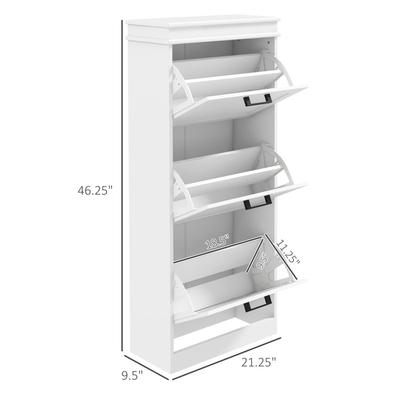 Shoe Cabinet For Entryway, Narrow Shoe Storage Organizer With 3 Flip Drawers For 15 Pairs Of Shoes, White