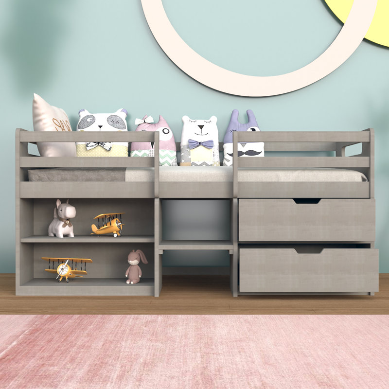 Kids Twin Loft Bed with Drawers, Gray
