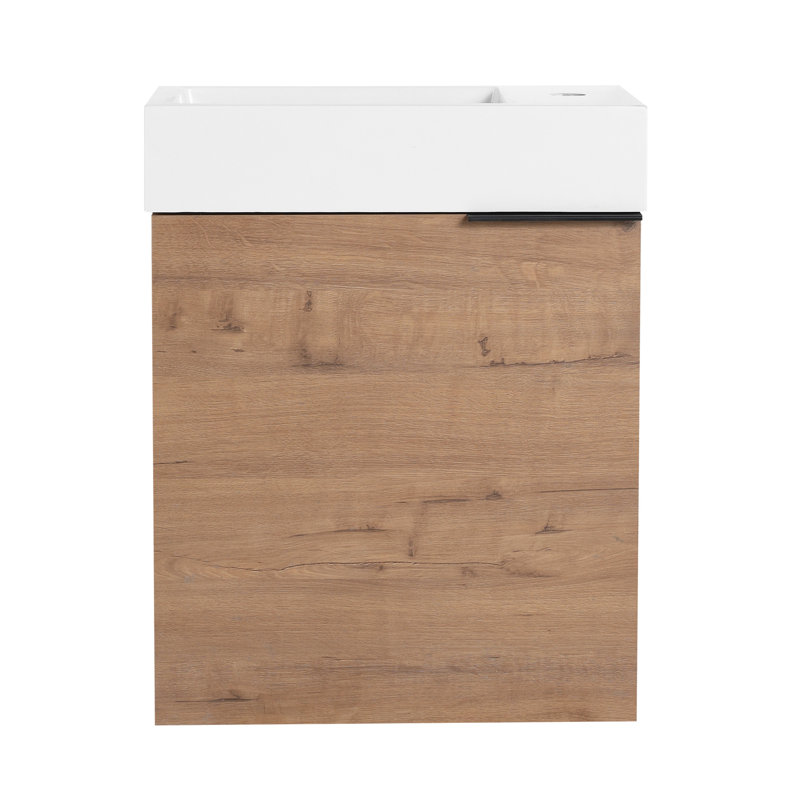 Armoire de salle de bain flottante 18 po avec lavabo et porte en résine blanche - espace de rangement moderne et spacieux disponible en matériau de contreplaqué