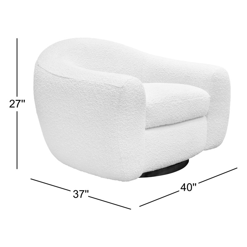 Eucalyptus Solid Wood Barrel Swivel Chair in Bone Boucle