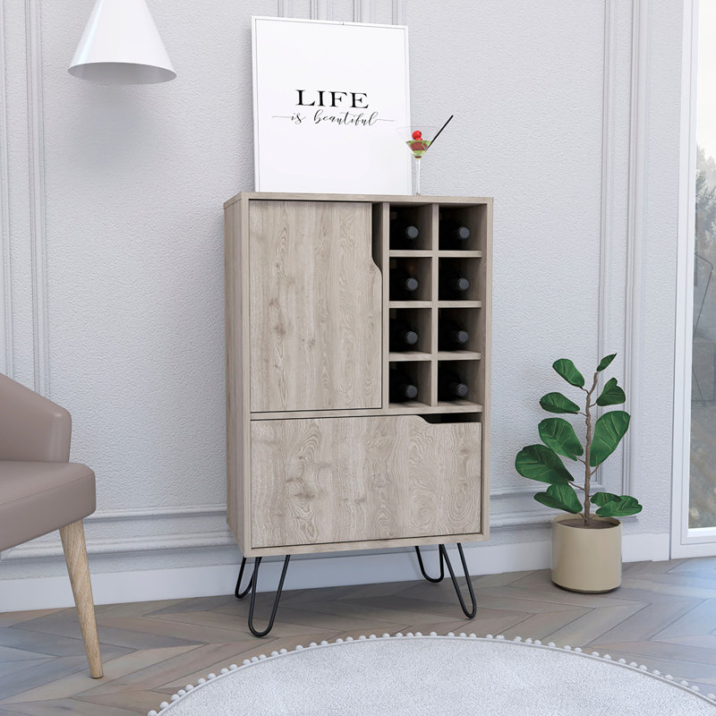 Armoire de bar en L Silhill, huit casiers à vin, deux armoires avec porte simple, finition gris clair