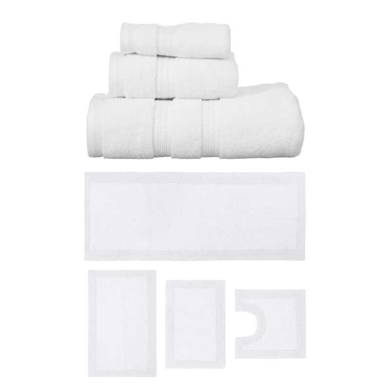 Ensemble de serviettes 3 pièces et de tapis de bain 4 pièces Buariki Collection (7 pièces) réversible, Bleu
