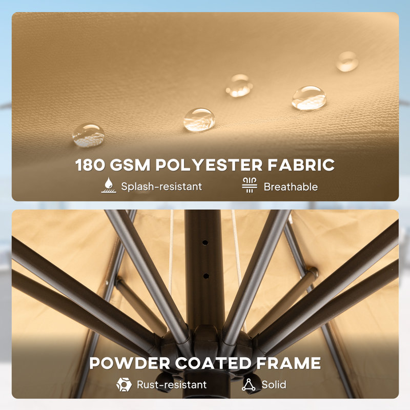 Parasol de patio de 8,5 pi Hawa au toit de chaume tiki, parasol tropical de style hawaïen à 2 niveaux avec 8 nervures, UPF30 +, pour le jardin, la cour, la terrasse, la piscine, le kaki