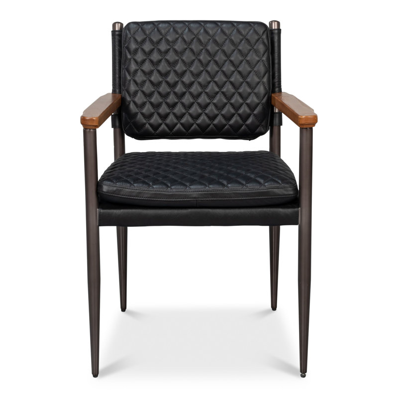 Chaise avec accoudoirs en cuir The Harley, Onyx noir