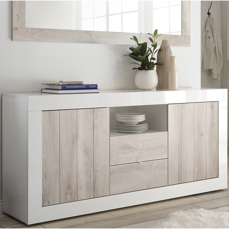 Hisey 184 Cm Wide 2 Drawer Sideboard, White/Pine