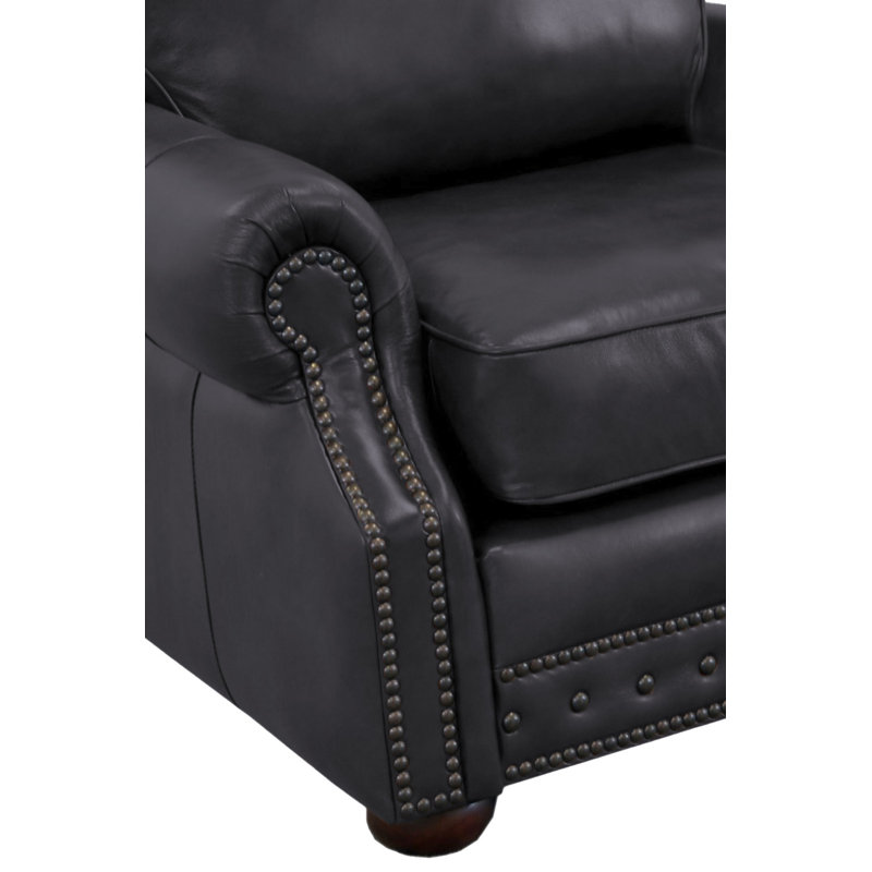 Causeuse à accoudoirs roulés en cuir véritable 74 po Speroni, Cuir véritable noir Burnham