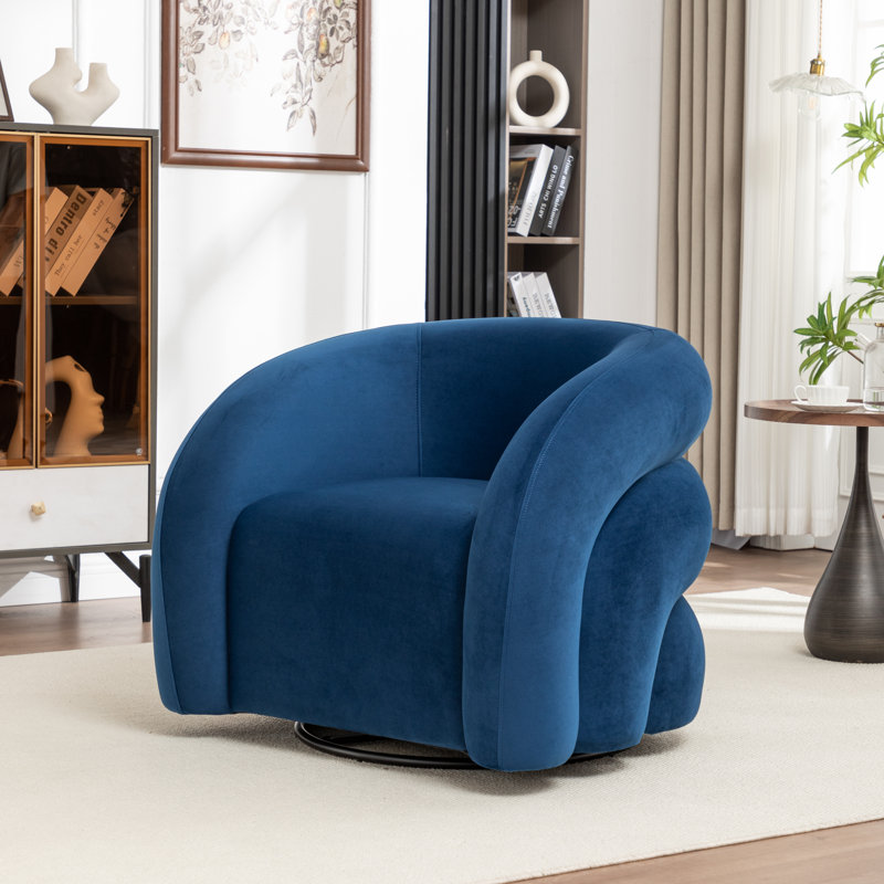Coyle Upholstered Swivel Barrel Chair, Navy Velvet, 1