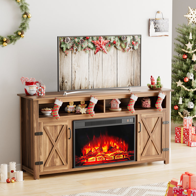 Bateman TV Stand for TVs up to 85" with Fireplace Included, Walnut