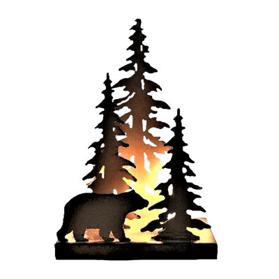 Metal Table Lamp Bear Silhouette Rustic Cabin Lodge Forest Style