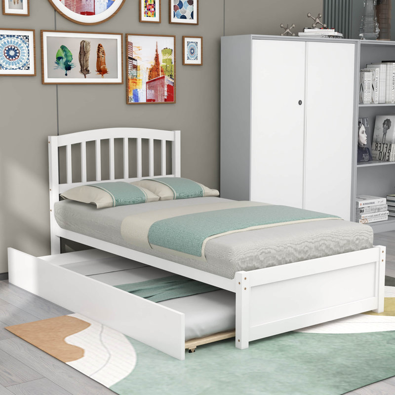 Betio Twin Platform Bed with Trundle, White