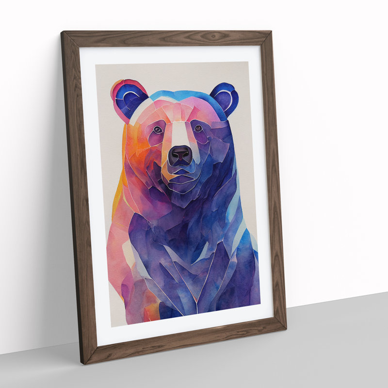 Bear Painting No.1 Abstract - Wall Art, 48cm H x 36cm W x 2cm D, White, Walnut Framed Paper