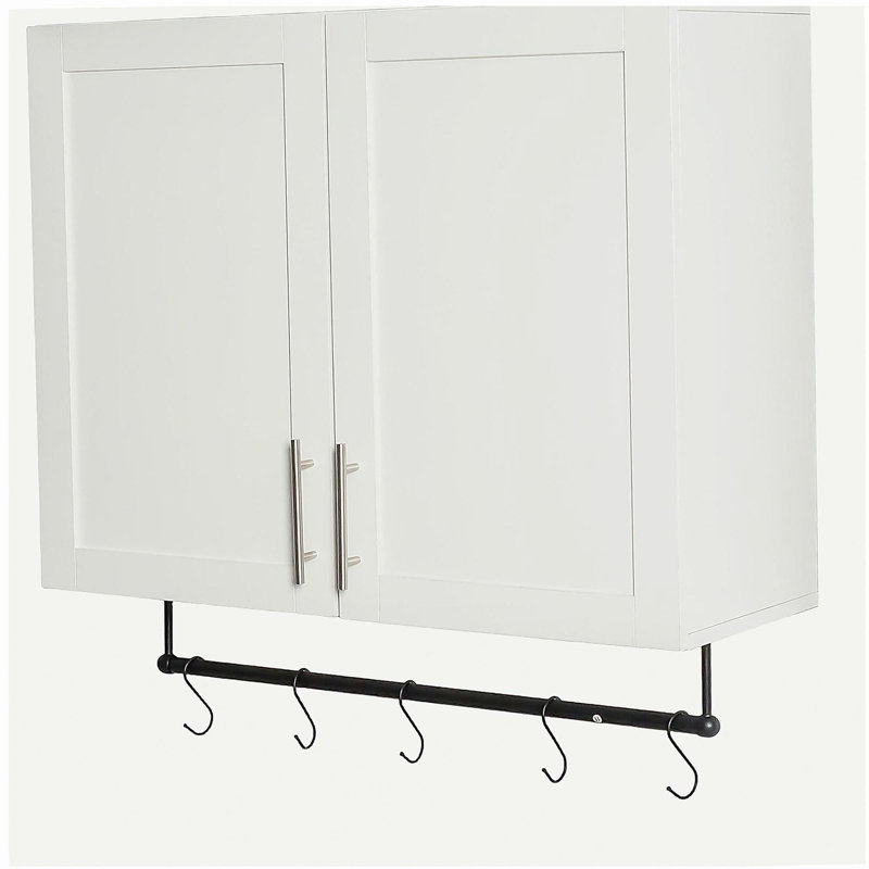 Bathroom Wall Cabinet with Adjustable Shelf, Towel Bar, 5 Hooks, Over The Toilet Storage Cabinet for Bathroom, Kitchen, White