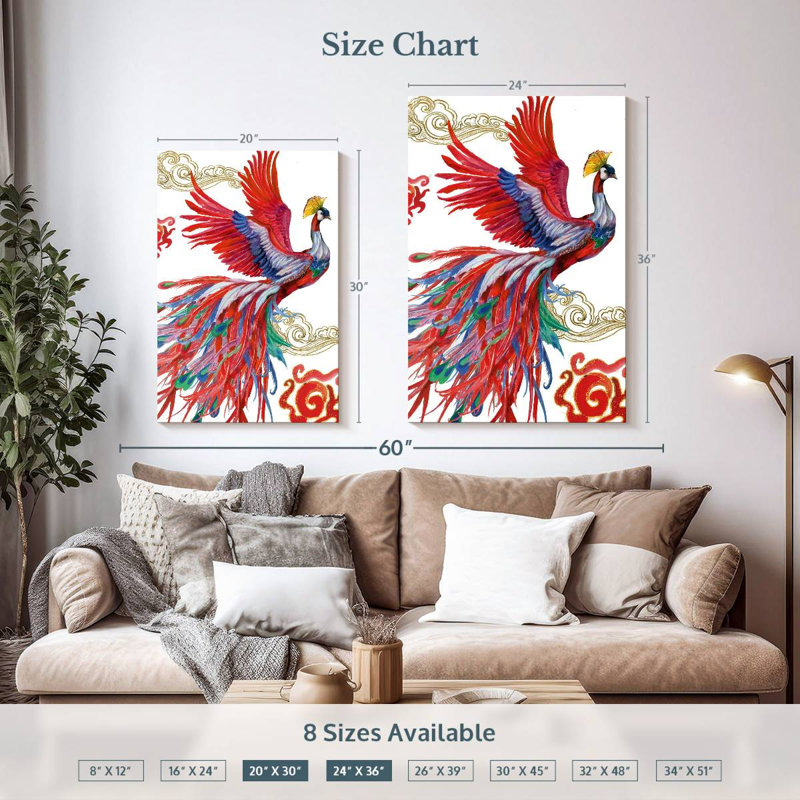 Brampt oiseau coloré Phoenix, H 36 po x l 24 po
