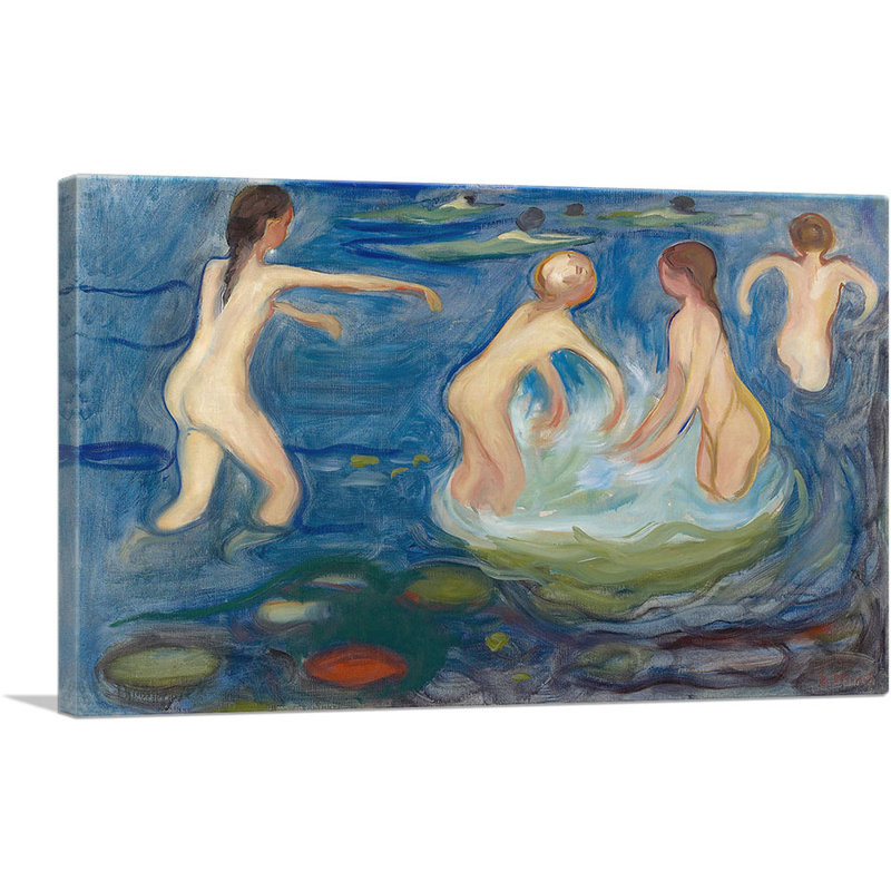 «Bathing Girls 1899» par Edvard Munch, reproduction d'art sur toile tendue, H 12 po x l 18 po x 1,5 po