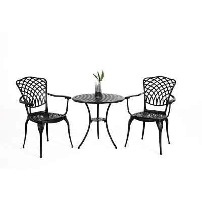 Cast Aluminum 3 Piece Bistro - , Weather Outdoor Furniture For Garden Black Patio Table And Chairs Rust Proof