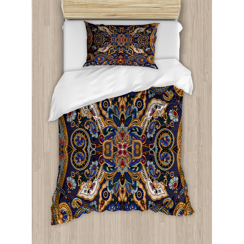 Blue and Brown Paisley Microfiber Twin Duvet Cover Set