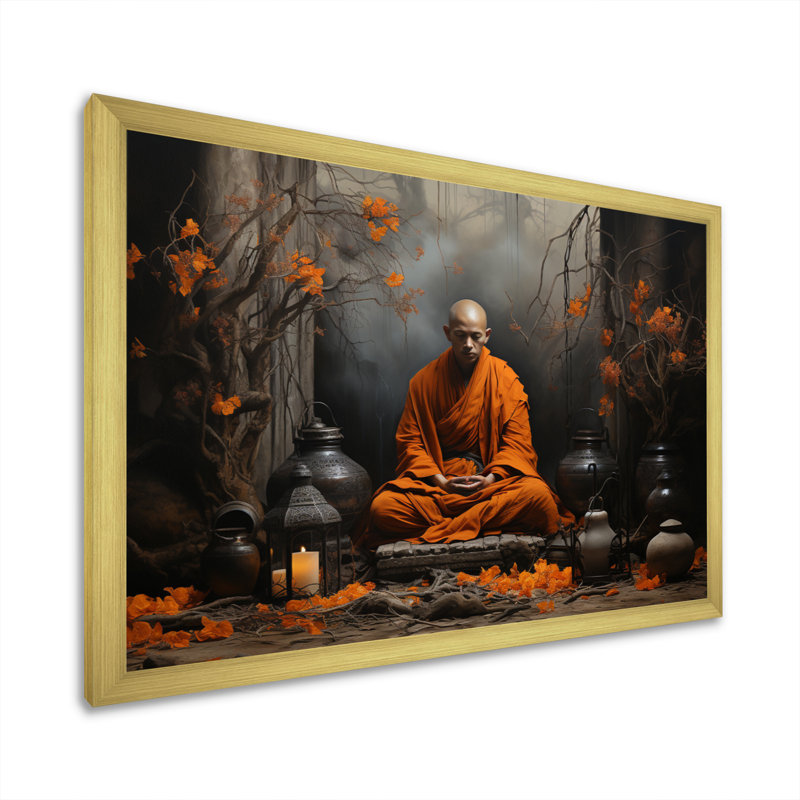Sérénité religieuse et spirituelle, H 34 po x l 44 po x P 1,5 po, Cadre doré à une seule photo