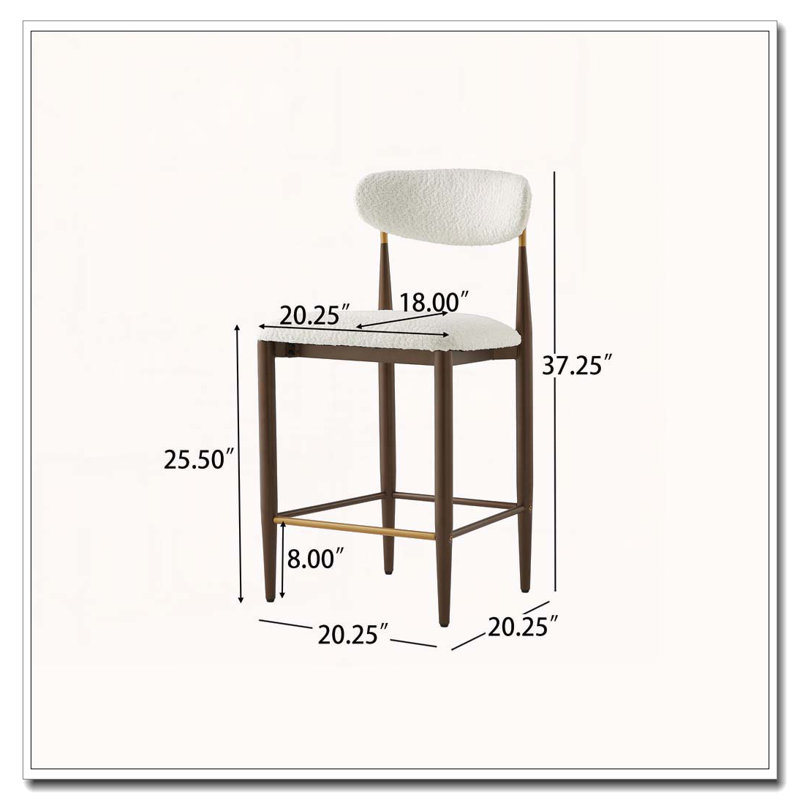 Tabouret de comptoir rembourré sans accoudoirs avec structure en métal, Beige Boucle