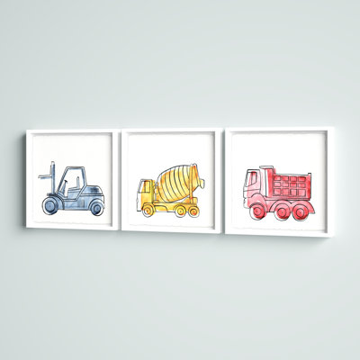 Construction Trucks Triptych 3-Piece Set Framed Art