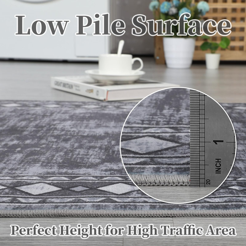 2x6 Rugs for Living Room Washable Rug for Bedroom Scalloped Area Rugs Stain Resistant Modern Soft Folding Throw Carpet Low Pile Floor Cover for Nursery Playroom
