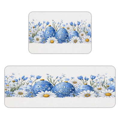 Oeufs décorés bleus, 2 tapis de cuisine antidérapants