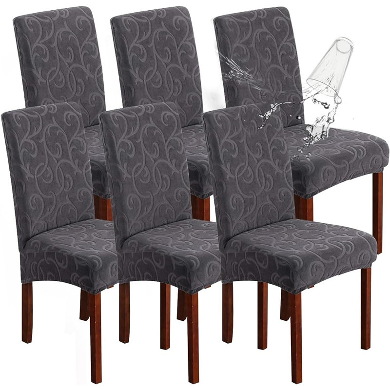 Housse imperméable pour chaise de salle à manger Parsons - Motif de fleurs gris foncé - Ensemble de 6, extensible, amovible, lavable, protectrice