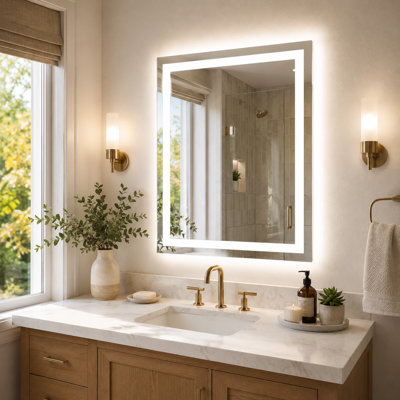 Miroir de salle de bain à DEL avec miroir de salle de bain en verre trempé