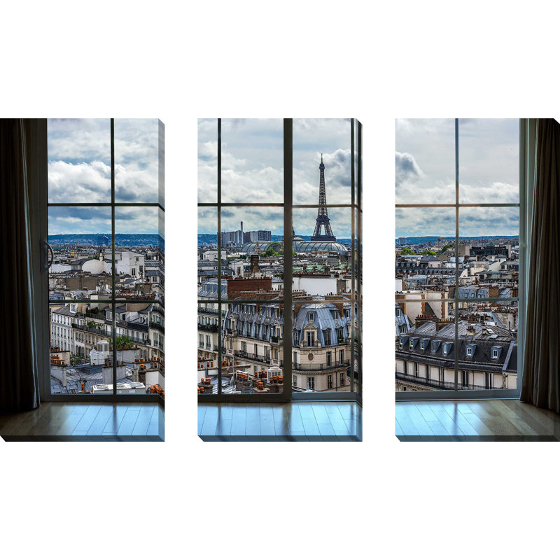 «Paris Rooftops 8 Window», ensemble de 3 impressions sur toile