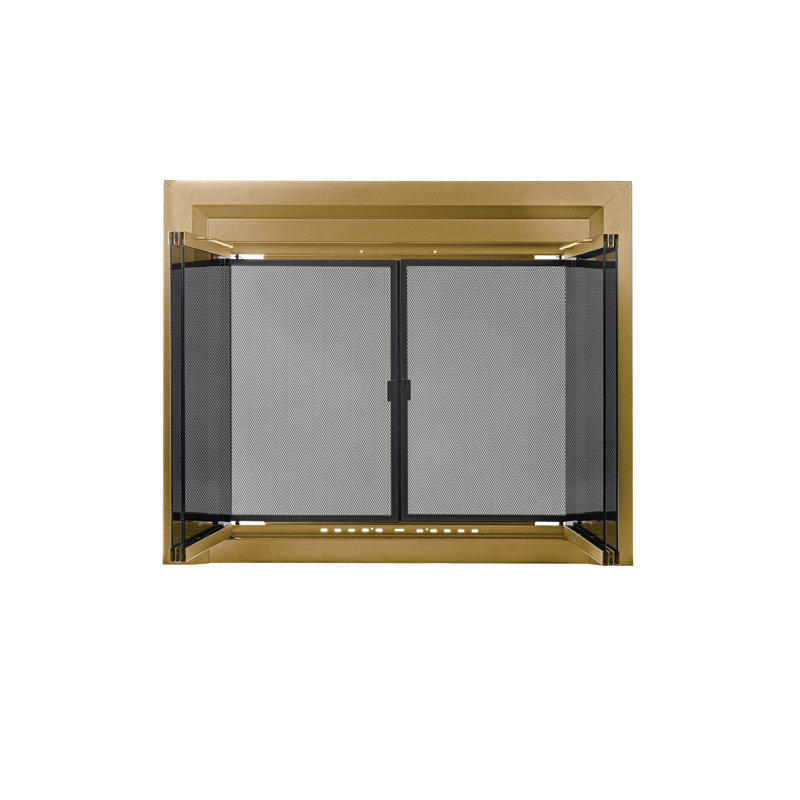 Porte de foyer en verre pliable Cameron Gold, H 33 po x l 43,5 po x P 1 po, Or mat