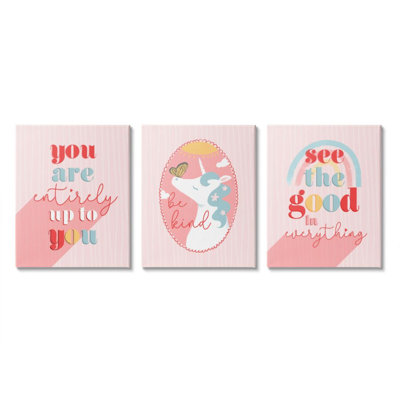 «Princess Unicorn with Kindness Expressions Red Pink» par Daphne Polselli, ensemble de 3 reproductions d'art textuel
