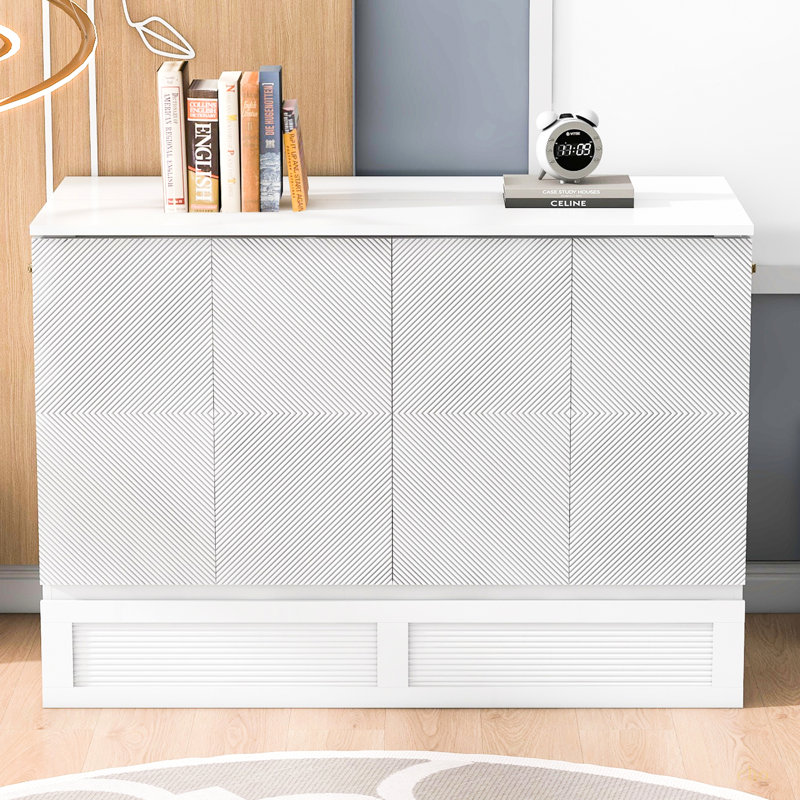 Lit escamotable avec tiroir et un ensemble de prises et de ports USB, design moderne, Double, Blanc