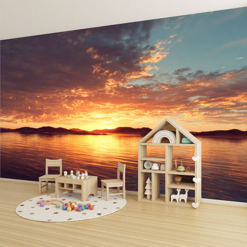 Papier peint adhésif pelez et collez Sunset Water, adhésif et amovible, L 68,88 po x l 96 po