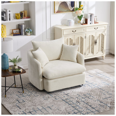 360° Swivel Chairs, Oversized Sofa Armchairs Cushion with 3 Pillows, Backrest Pillow Design Modern Style Comfy, for Living Room, Bedroom, Hotel, Beige