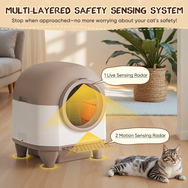 Bac à litière autonettoyant pour chat avec tapis - bac à litière automatique pour plusieurs chats, équipé d'une protection de sécurité et d'un contrôle de l'application, avec sac à ordures gratuit, gris