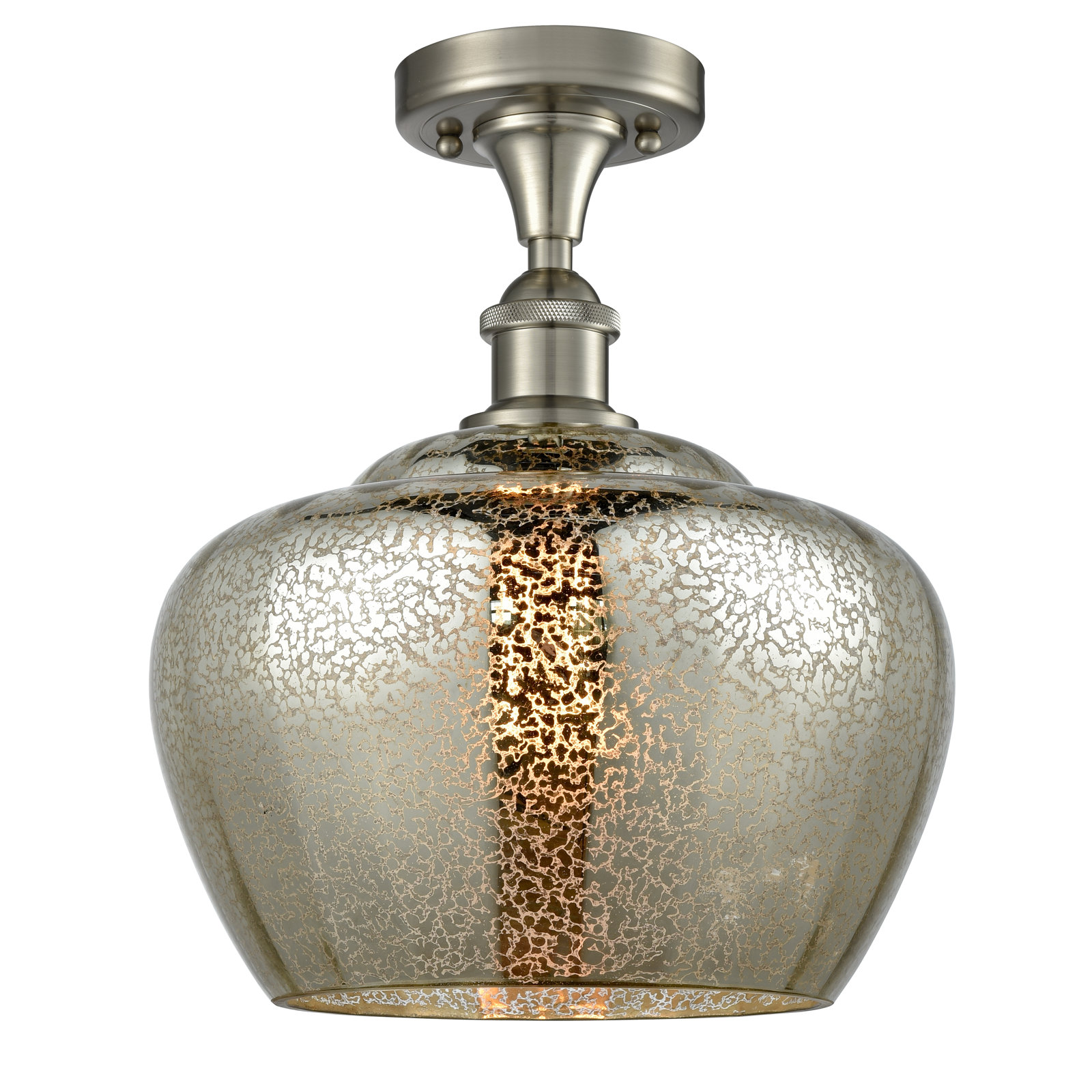 Renee Single Light Glass Semi Flush Mount, Mercury, Brushed Satin Nickel, 60 Watt Vintage Incandescent Bulb