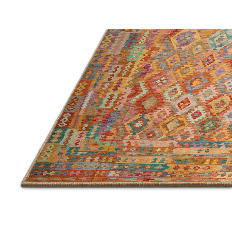 Tapis contemporain orange / brun / crème, Rectangle 7 pi x 9 pi