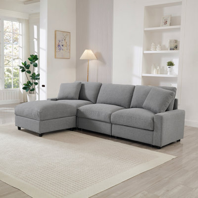 Modular Sectional Sofa, Storages L-Shaped Polyester Fabric Sectional Couches For Living Room,2-Seater Cloud Couches With Ottoman,Flexible Combination Modern Deep Seat Sofa