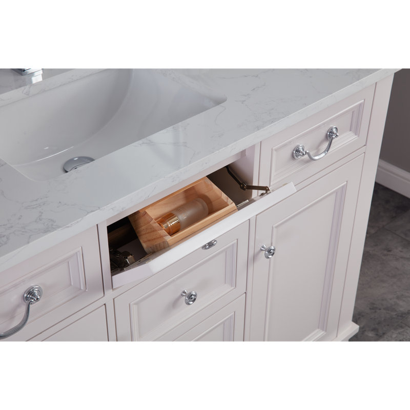 48" Cadet Finish Solid Wood Sink Vanity  With 1' Artificial Stone Top, Dreamy White