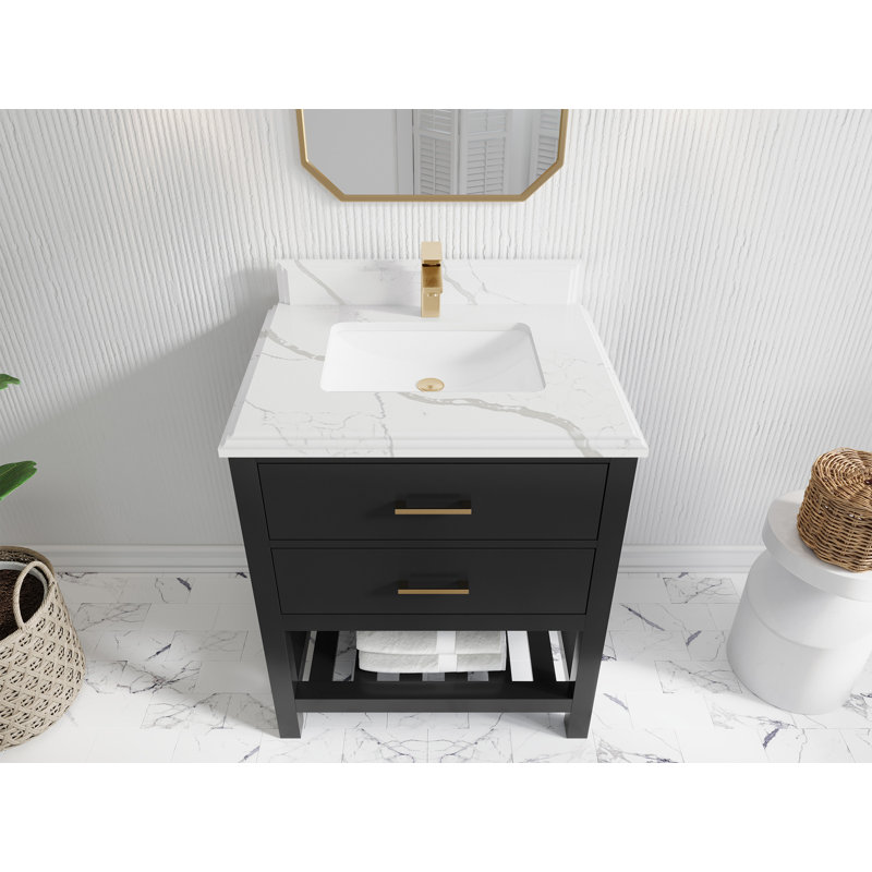30 po Parker X P 22 po Meuble-lavabo simple en D, 1,5 PO – quartz Calacatta Laza