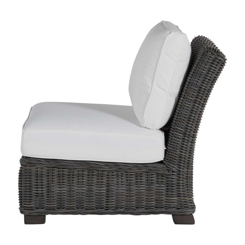 Rustic Woven Sectional Slipper Chair, Rollo Lace InsideOut® Linen, Slate Gray, Welt