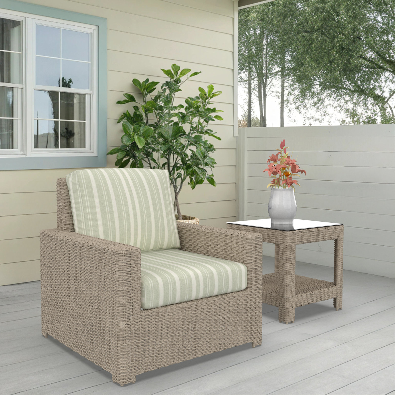 Outdoor Chair With Sunbrella Cushions, Tranquil Sage