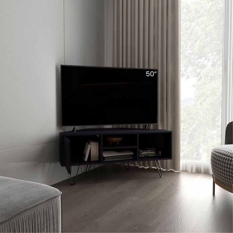 Meuble télé de coin Lancaster, avec deux tablettes et deux armoires
