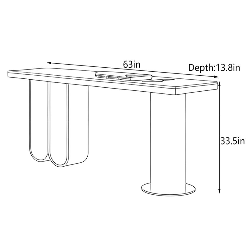 Console de hall d'entrée en acier inoxydable Minimalist Modern, H 33,5 po x l 63 po x P 13,8 po, Blanc, crème, Noir