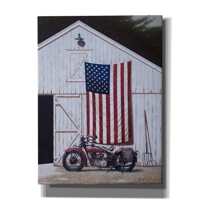 «Motor moto Barn» par Zhen-Huan Lu, art mural sur toile, H 54 po x l 40 po x P 1,5 po