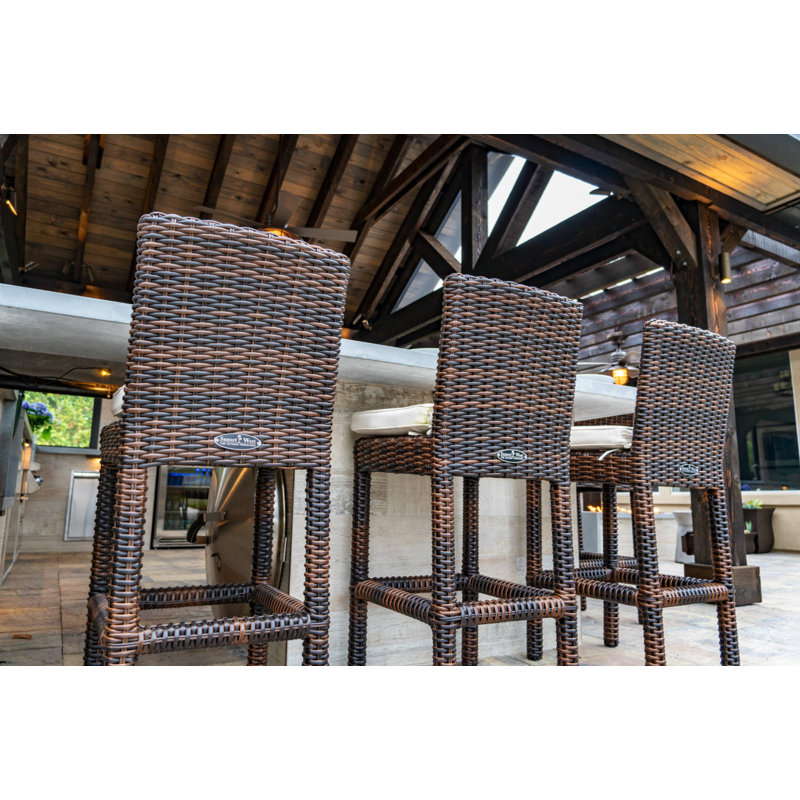 Emerald II Outdoor Bar Stool, Canvas Flax Sunbrella®, Counter Stool (26" Seat Height), Cognac