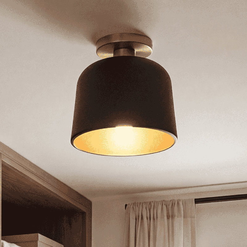 Plafonnier semi-encastré 1 lumière en métal Che, Noir, Laiton naturel