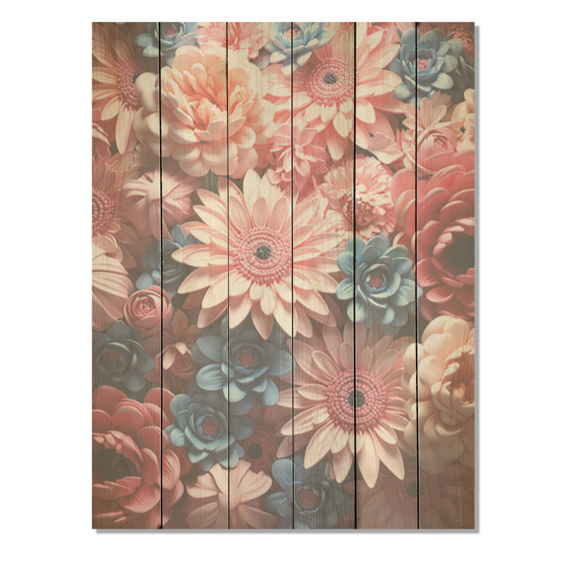 Harmonie de marguerites roses sur bois de pin naturel, H 32 po x l 24 po