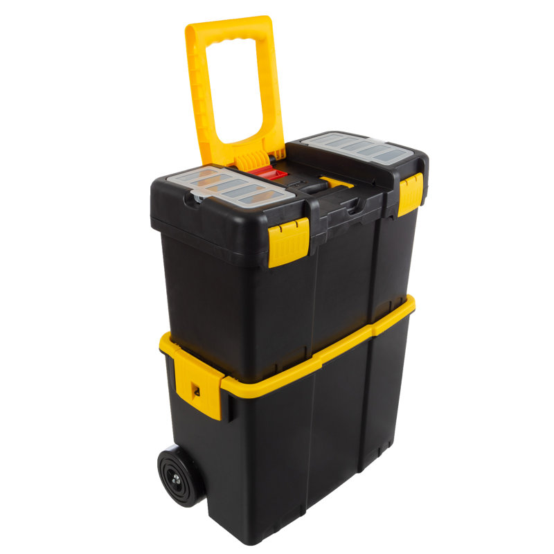 Stalwart Portable Tool Box with Wheels - 2-in-1 Tool Chest with Removable Storage Trays
