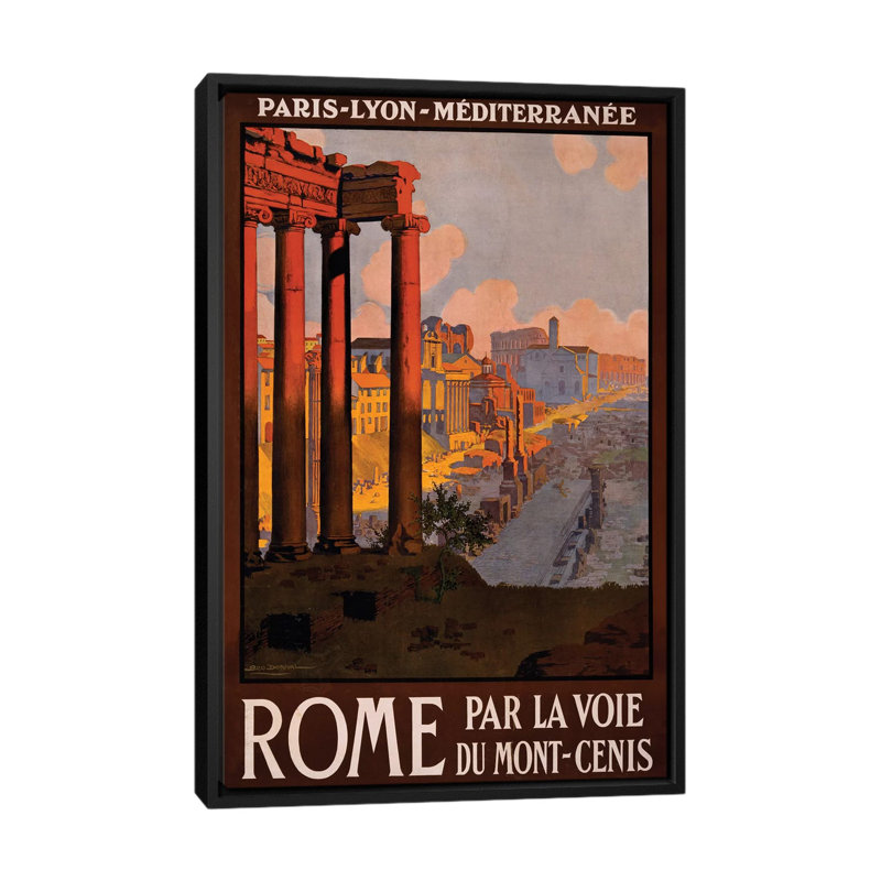 «Rome Travel Poster», reproduction d'impression sur toile, H 26 po x l 18 po x P 1,5 po, Toile avec cadre noir, Non mat